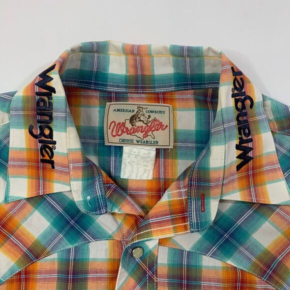 Wrangler Shirt Mens L Large Pearl Snap Button Metallic Plaid Cowboy Rodeo - Picture 3 of 9